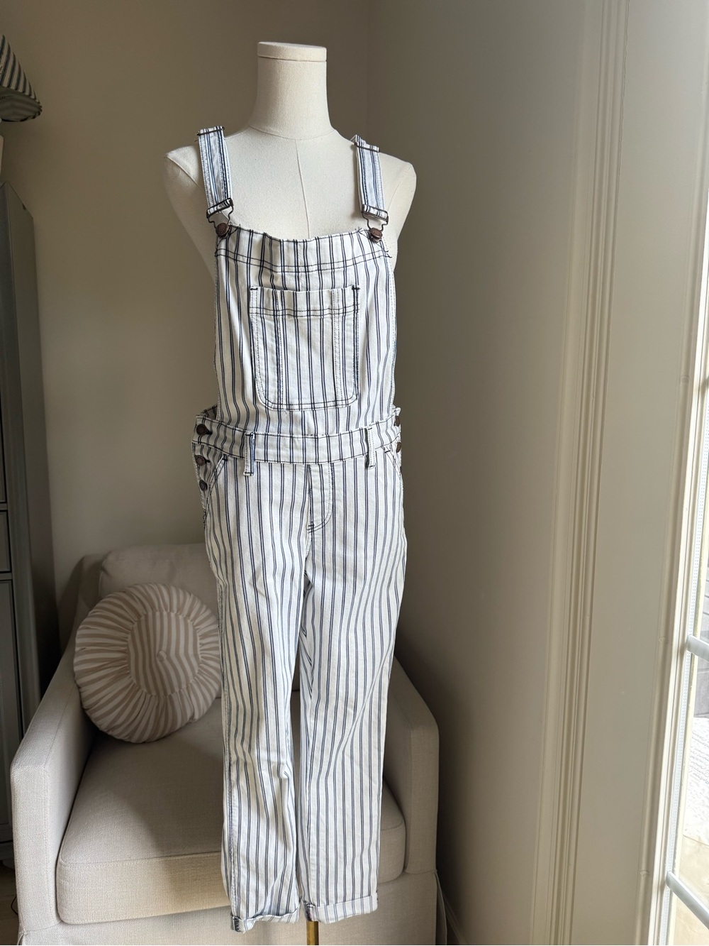 Judy Blue Striped White and Navy Women’s Overalls